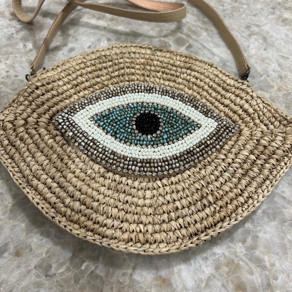 Beaded Evil Eye Raffia Crossbody Bag - Picture 2 of 7